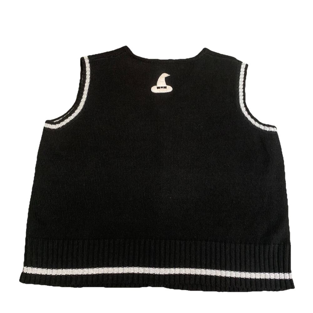 Vintage White Stag Halloween Sweater Vest XL Black Cat Pumpkin Witch Moon Zip Up - Picture 6 of 7